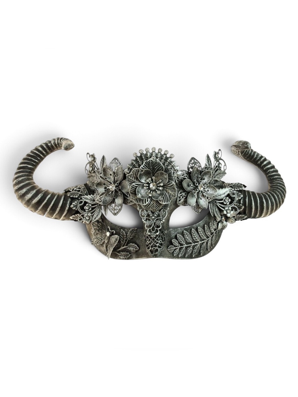 Horned Silver Satyr Masquerade Mask